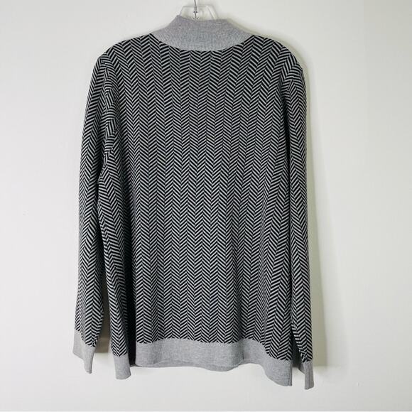 Calvin Klein grey black striped button pullover mock neck preppy sweater large - Picture 7 of 8